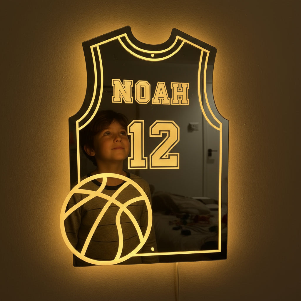 Personalized Basketball Jersey LED Mirror | Custom Name & Number - NivaLift