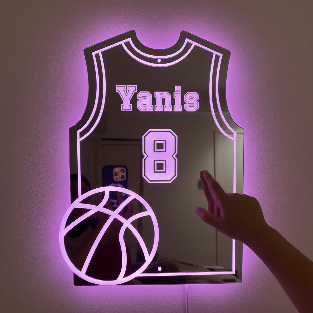 Personalized Basketball Jersey LED Mirror | Custom Name & Number - NivaLift