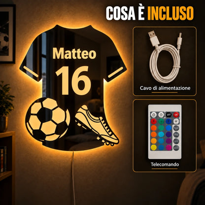 LumiCalcio™ | Specchio LED personalizzato a forma di maglia