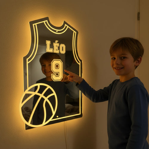 Personalized Basketball Jersey LED Mirror | Custom Name & Number - NivaLift