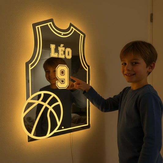 Personalized Basketball Jersey LED Mirror | Custom Name & Number - NivaLift