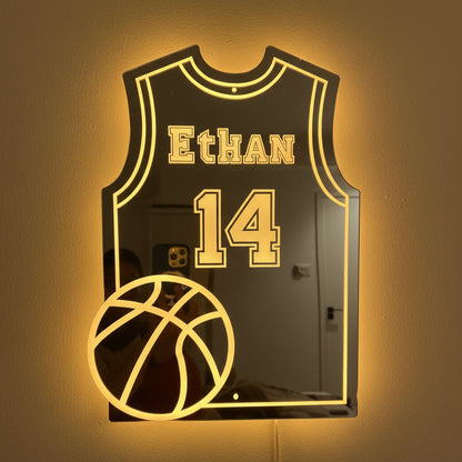 Personalized Basketball Jersey LED Mirror | Custom Name & Number - NivaLift