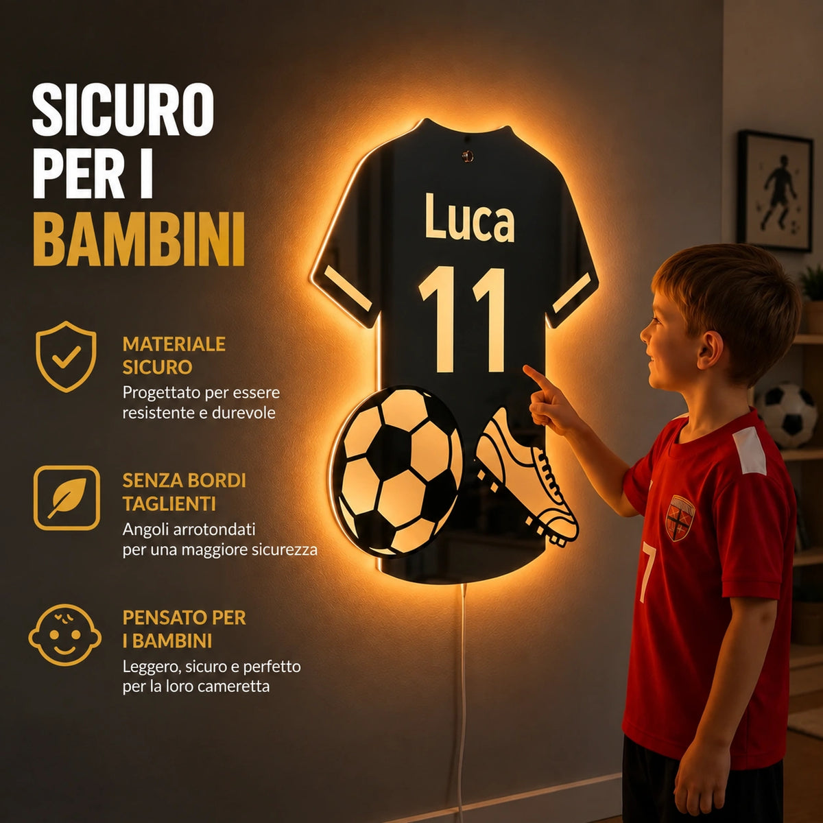 LumiCalcio™ | Specchio LED personalizzato a forma di maglia