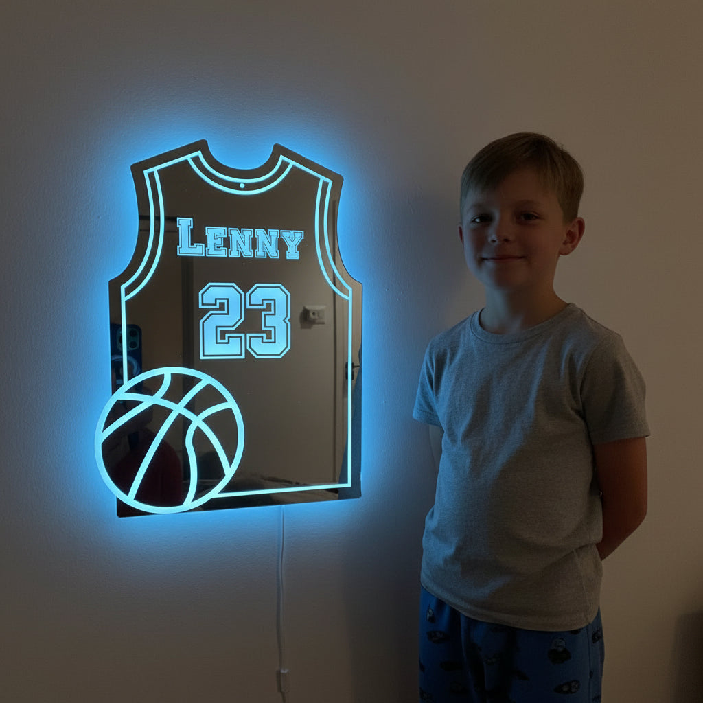 Personalized Basketball Jersey LED Mirror | Custom Name & Number - NivaLift