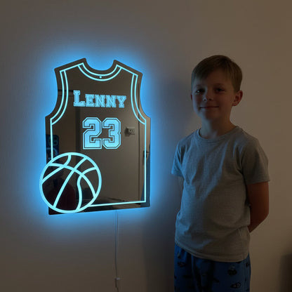 Personalized Basketball Jersey LED Mirror | Custom Name & Number - NivaLift