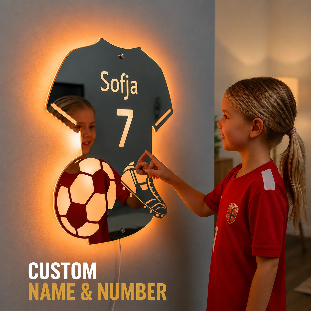 Personalized Soccer Jersey Mirror with LED Lights - NivaLift