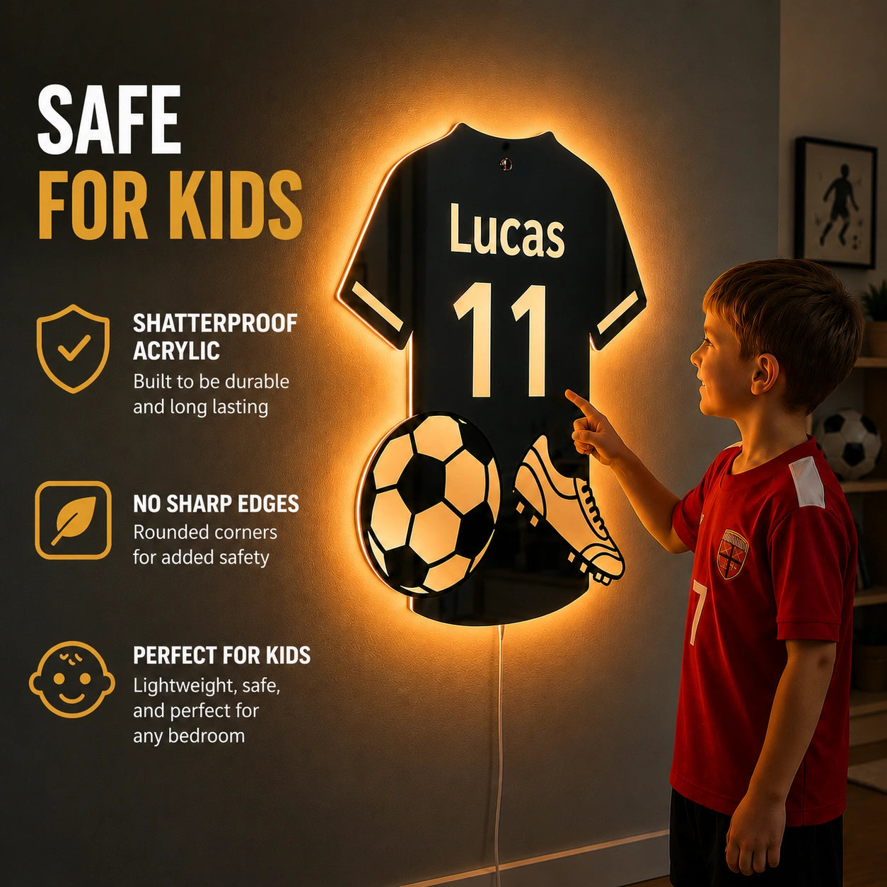 Personalized Soccer Jersey Mirror with LED Lights - NivaLift