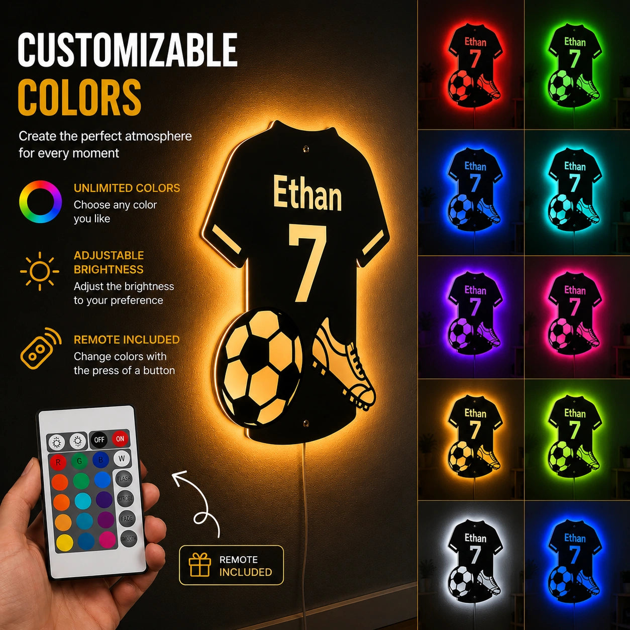 Personalized Soccer Jersey Mirror with LED Lights - NivaLift