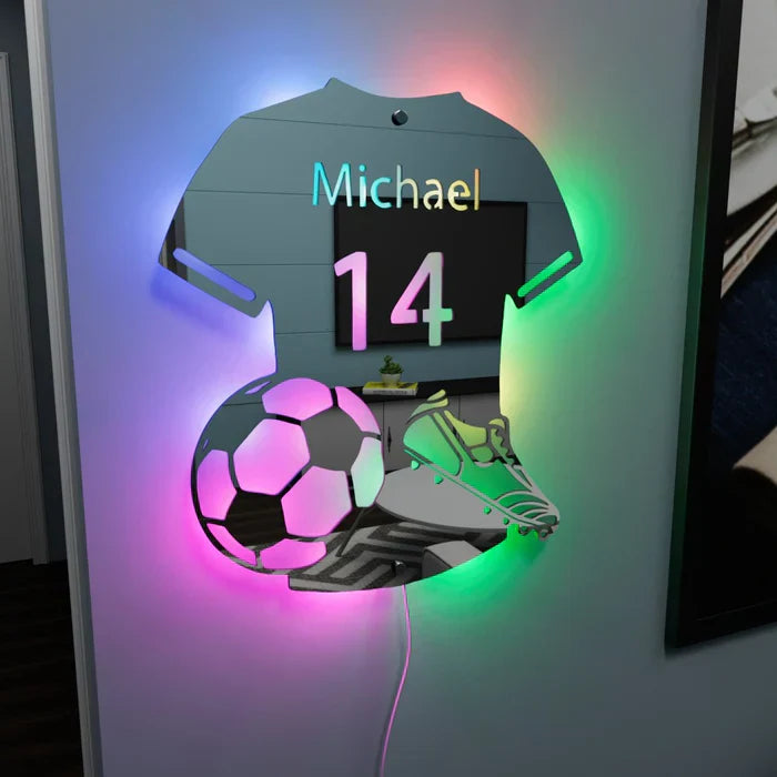Personalized Soccer Jersey Mirror with LED Lights - NivaLift