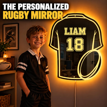 Personalized Rugby Ball LED Mirror