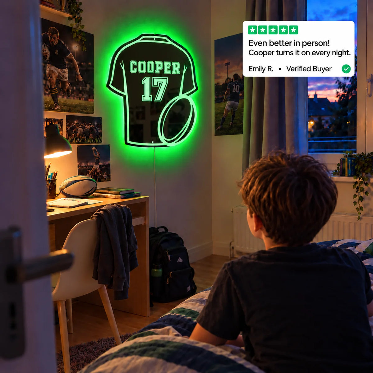 Personalized Rugby Ball LED Mirror