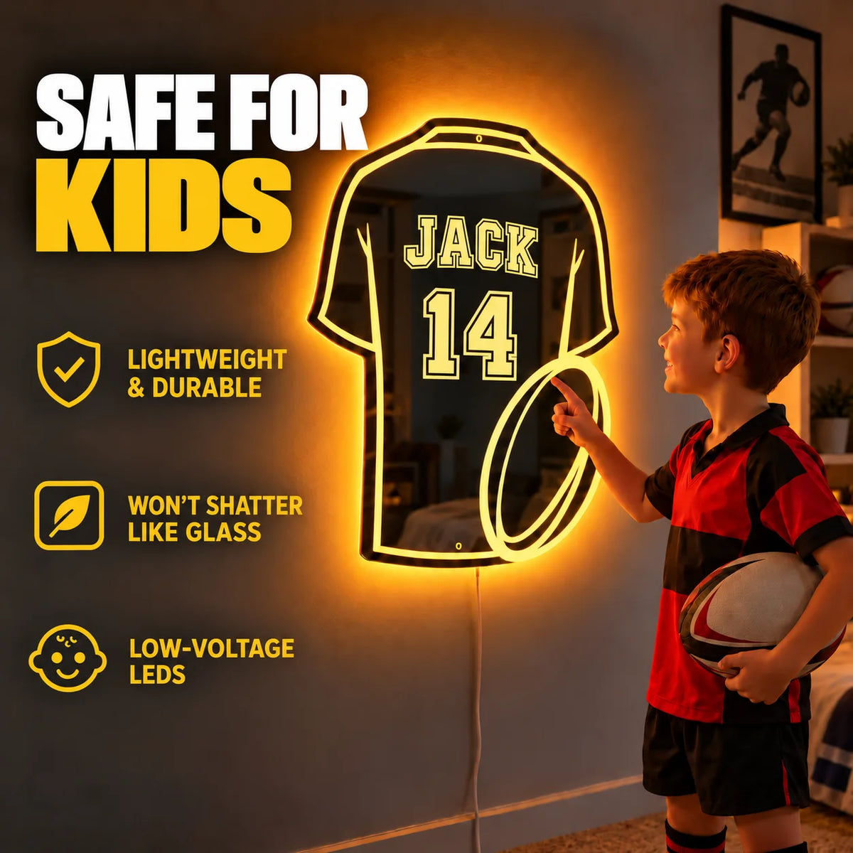 Personalized Rugby Ball LED Mirror