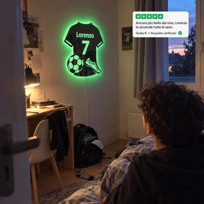 LumiCalcio™ | Specchio LED personalizzato a forma di maglia