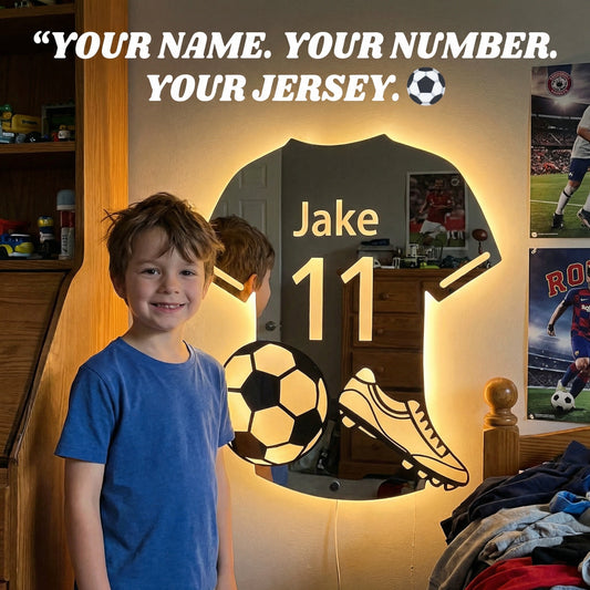 Personalized Soccer Jersey LED Mirror | Custom Name & Number