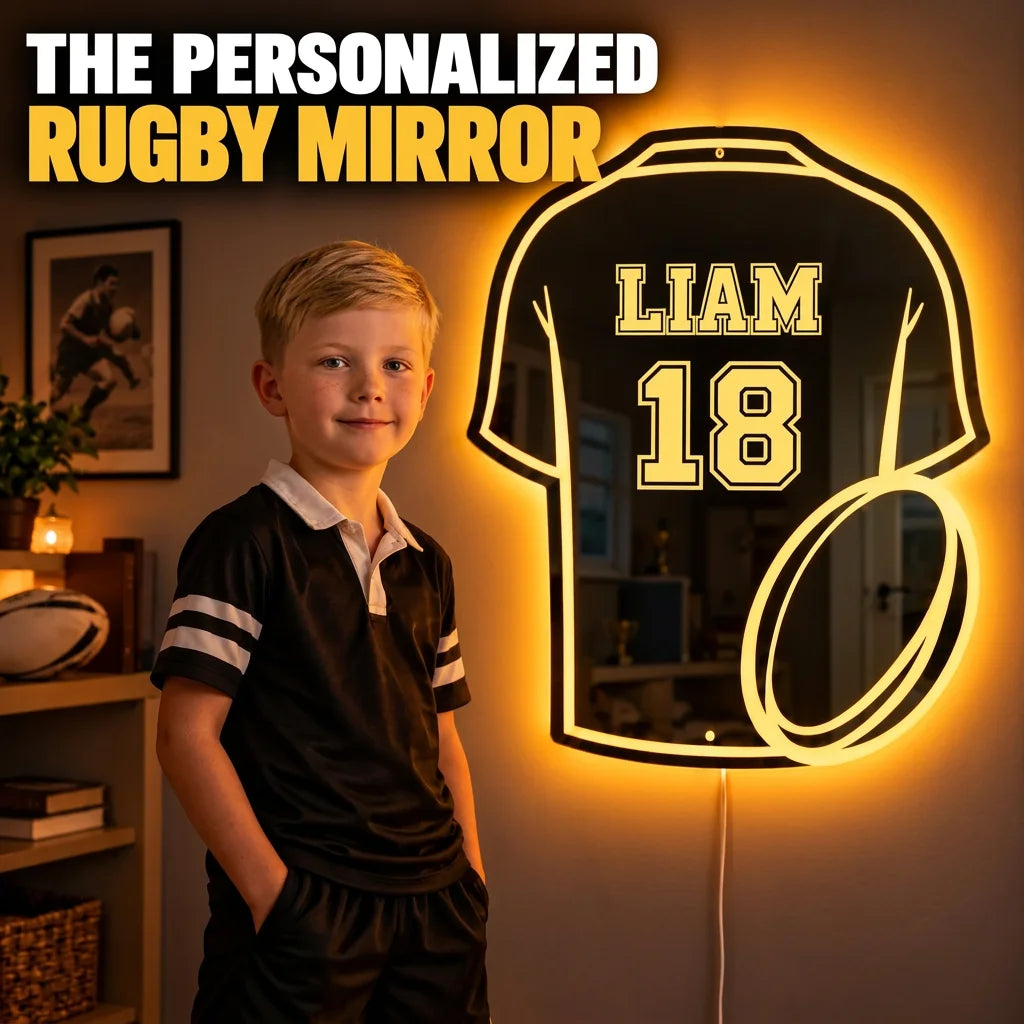 Personalized Rugby Ball LED Mirror